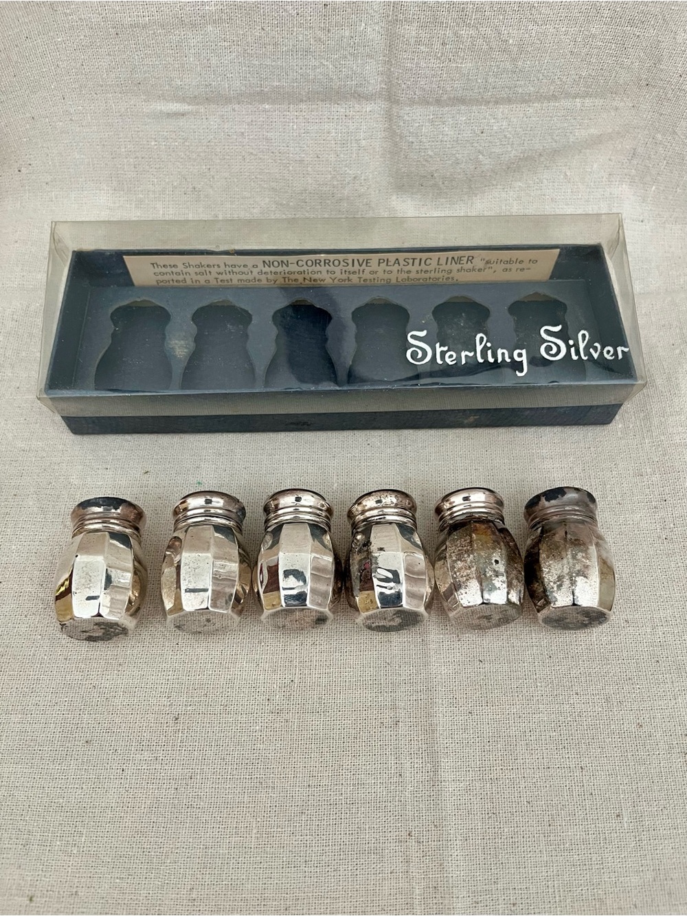 Vintage Sterling Silver Salt Shakers Set of 6 with Original Box 1950s